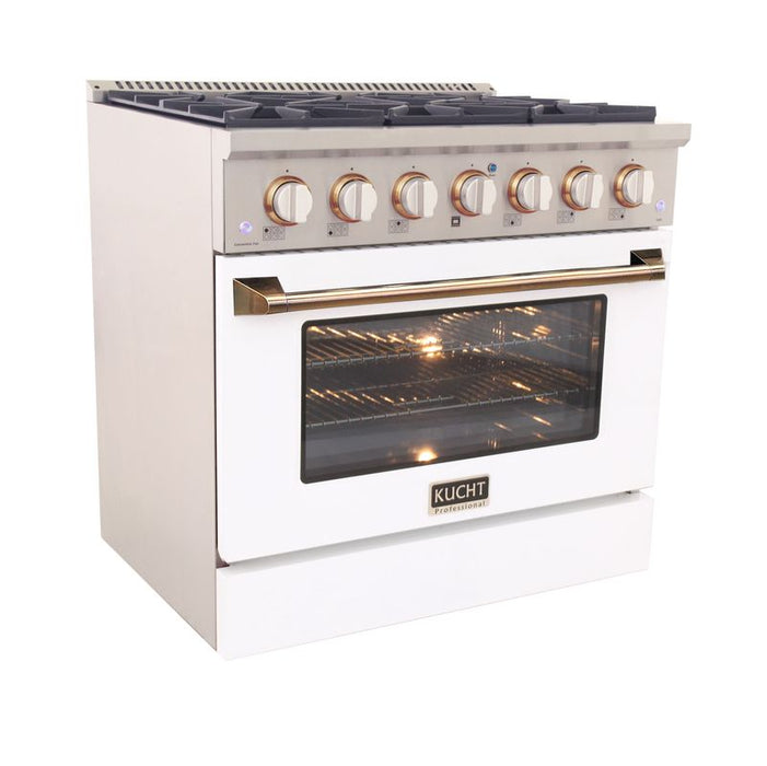 Kucht 36 Inch Professional KNG Series Customized Natural Gas Stainless Steel Range with White Oven Door G Side