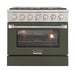 Kucht 36 Inch Professional KNG Series Liquid Propane Gas Stainless Steel Range with Sealed Burners and Convection Oven in Olive Green Oven Door Main