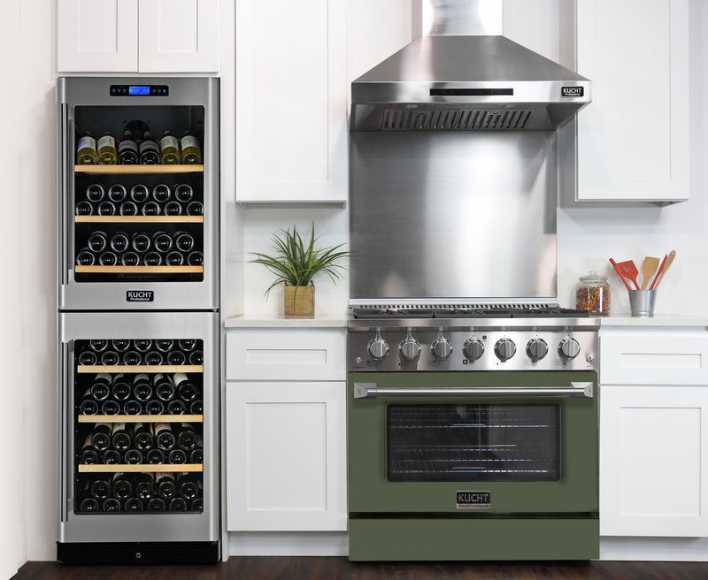 Kucht 36 Inch Professional KNG Series Natural Gas Stainless Steel Range with Sealed Burners and Convection Oven in Olive Green Oven Door Attached