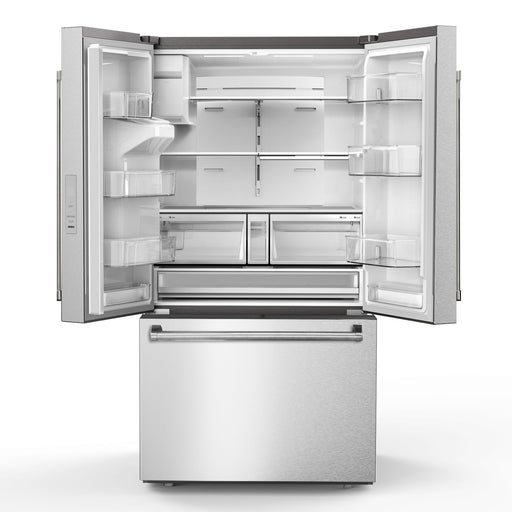 Kucht 36 Inch Standard Depth Stainless Stel French Door Refrigerator with Exterior Ice Maker Open