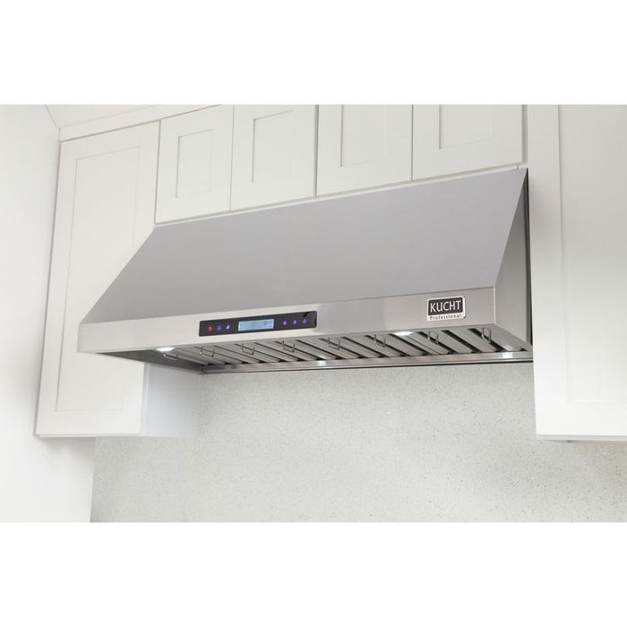 Kucht 48 Inch 1200 CFM Stainless Steel Ducted Under Cabinet Range Hood with Push Button Controls Attached