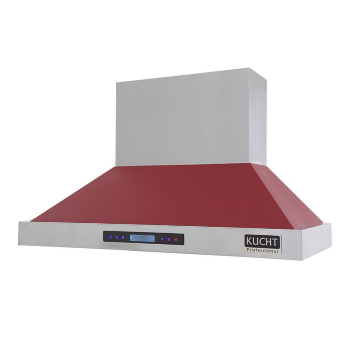 Kucht 48 Inch 1200 CFM Stainless Steel Wall Mounted Range Hood with LCD Display, Sensor Touch Controls and Color Options Red Side
