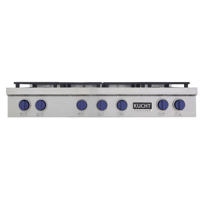 Kucht 48 Inch KFX Series Gas Range Top with Color Knobs Blue