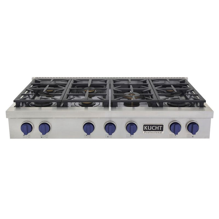 Kucht 48 Inch KFX Series Gas Range Top with Color Knobs Blue