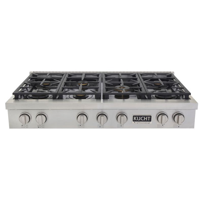Kucht 48 Inch KFX Series Gas Range Top with Color Knobs Silver