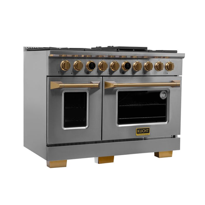 Kucht 48 Inch KX Series Gas Stainless Steel Door Dual Fuel Range with Gold Finish and Digital Thermostat Side