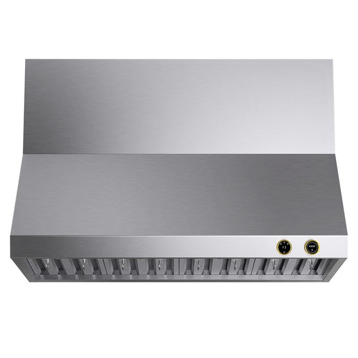 Kucht 48 Inch Pro-Style 1200 CFM Classic Stainless Steel Wall Mounted Gold Accents Range Hood with Two Round Digital Dial Touchscreen Controls Main