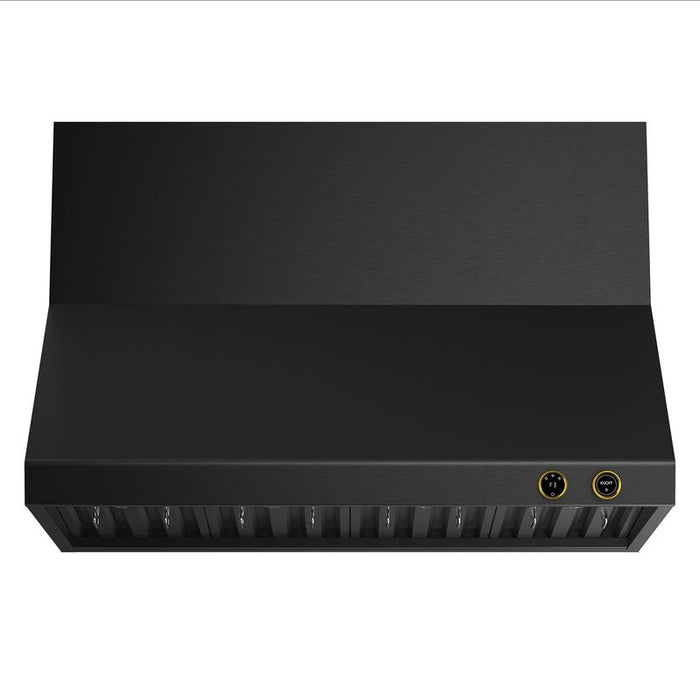 Kucht 48 Inch Pro-Style 1200 CFM Titanium Stainless Steel Wall Mounted Gold Accents Range Hood with Two Round Digital Dial Touchscreen Controls Main