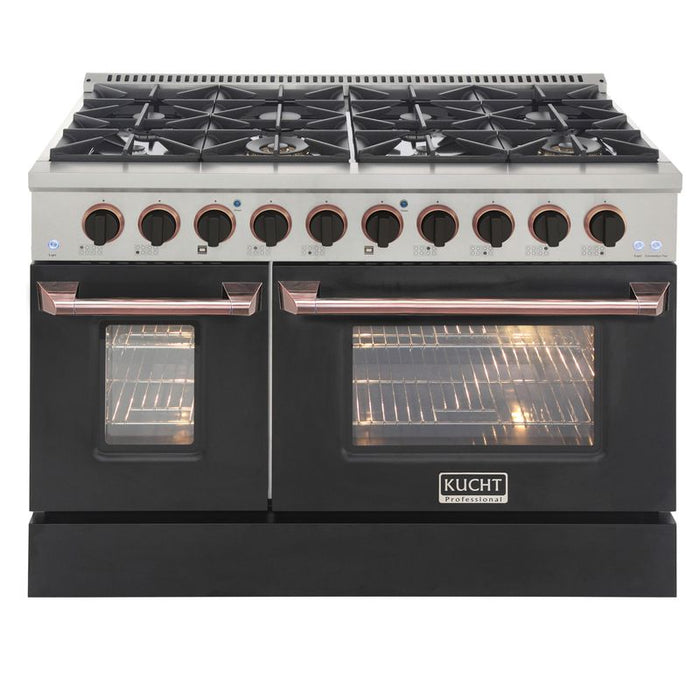 Kucht 48 Inch Pro-Style KDF Series Customized Natural Gas Stainless Steel Dual Fuel Range with Black Oven Door RG Burners