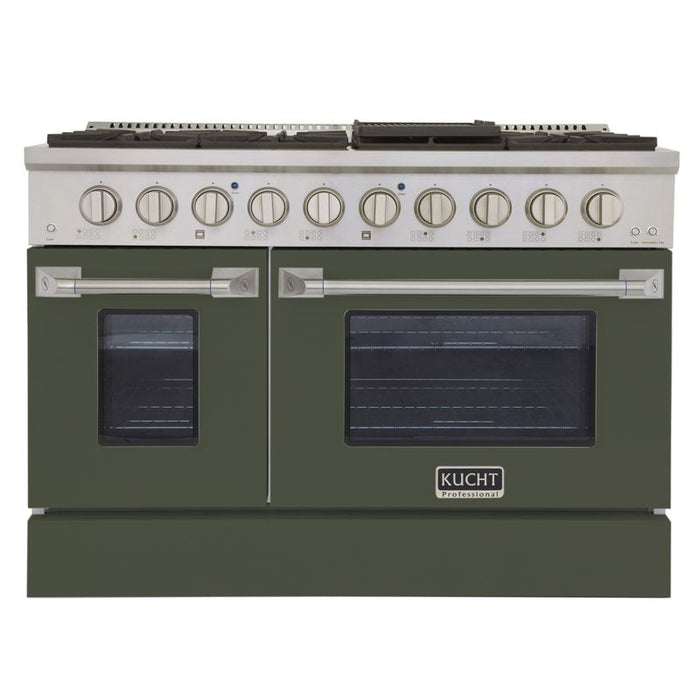 Kucht 48 Inch Pro-Style KDF Series Liquid Propane Gas Stainless Steel Dual Fuel Range with Olive Green Oven Door Main