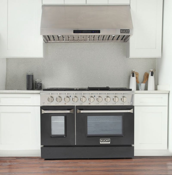 Kucht 48 Inch Pro-Style KDF Series Natural Gas Stainless Steel Dual Fuel Range with Black Oven Door Atatched