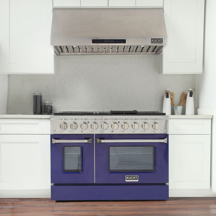 Kucht 48 Inch Pro-Style KDF Series Natural Gas Stainless Steel Dual Fuel Range with Blue Oven Door Attached