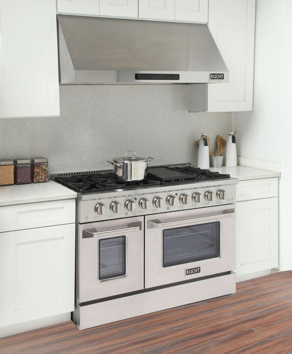 Kucht 48 Inch Pro-Style KDF Series Natural Gas Stainless Steel Dual Fuel Range with Silver Oven Door Attached