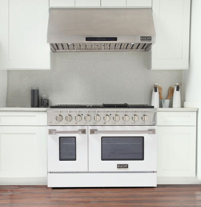 Kucht 48 Inch Pro-Style KDF Series Natural Gas Stainless Steel Dual Fuel Range with White Oven Door Attached