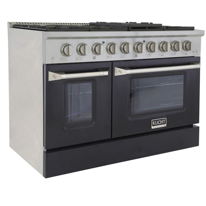 Kucht 48 Inch Pro-Style KDF Series Natural Gas Stainless Steel Dual Fuel Range with Black Oven Door Side