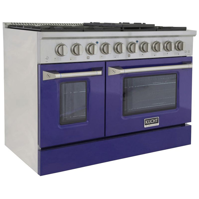 Kucht 48 Inch Pro-Style KDF Series Natural Gas Stainless Steel Dual Fuel Range with Blue Oven Door Side