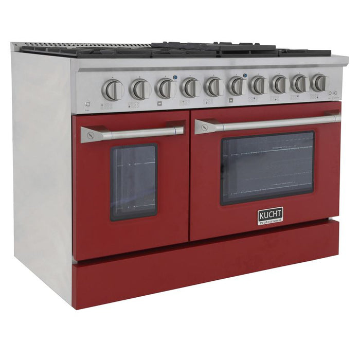 Kucht 48 Inch Pro-Style KDF Series Natural Gas Stainless Steel Dual Fuel Range with Red Oven Door Side