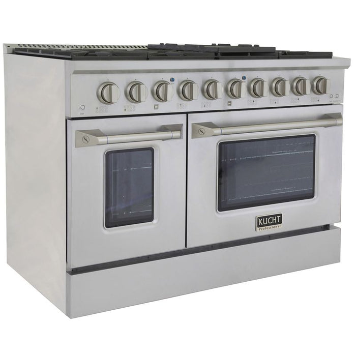 Kucht 48 Inch Pro-Style KDF Series Natural Gas Stainless Steel Dual Fuel Range with Silver Oven Door Side