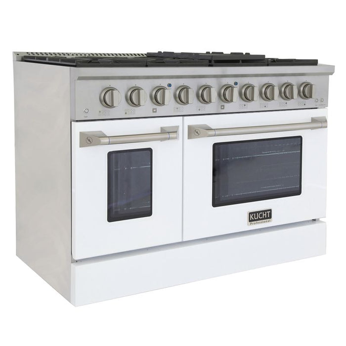 Kucht 48 Inch Pro-Style KDF Series Natural Gas Stainless Steel Dual Fuel Range with White Oven Door Side