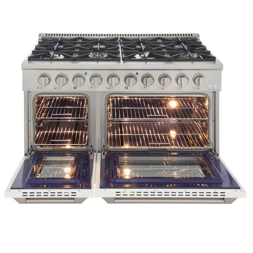 Kucht 48 Inch Pro-Style KDF Series Natural Gas Stainless Steel Dual Fuel Range with White Oven Door Open
