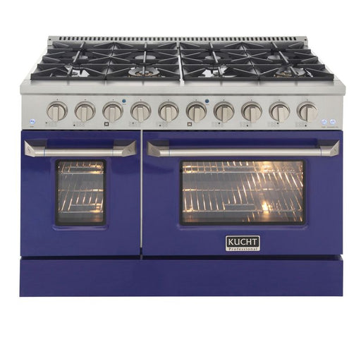Kucht 48 Inch Professional 6.7 Cu. Ft. Liquid Propane Stainless Steel Range with Sealed Burners, Griddle/Grill, Double Oven and Convection Oven in Blue Oven Door Main