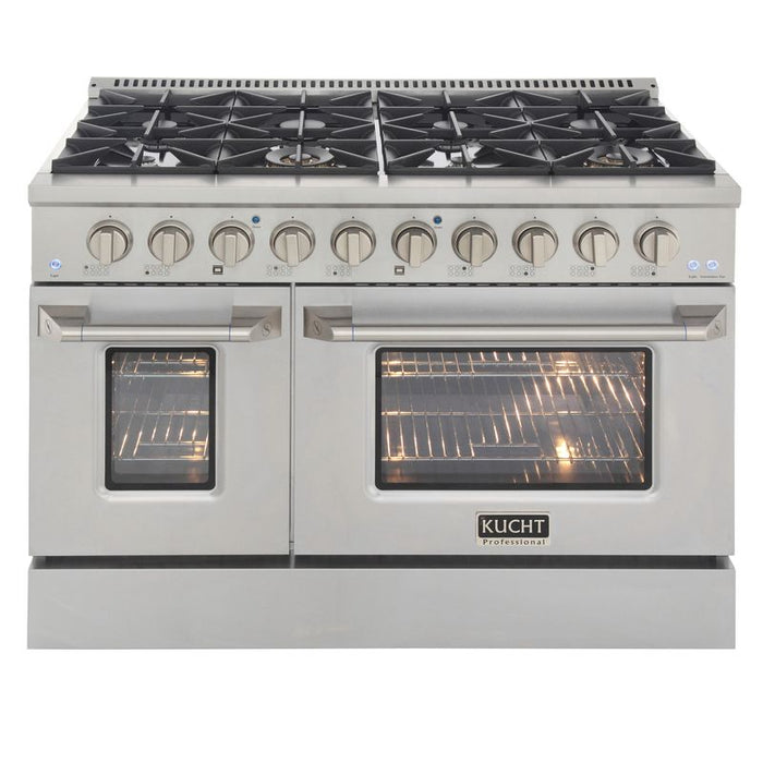 Kucht 48 Inch Professional 6.7 Cu. Ft. Liquid Propane Stainless Steel Range with Sealed Burners, Griddle/Grill, Double Oven and Convection Oven in Silver Oven Door Main