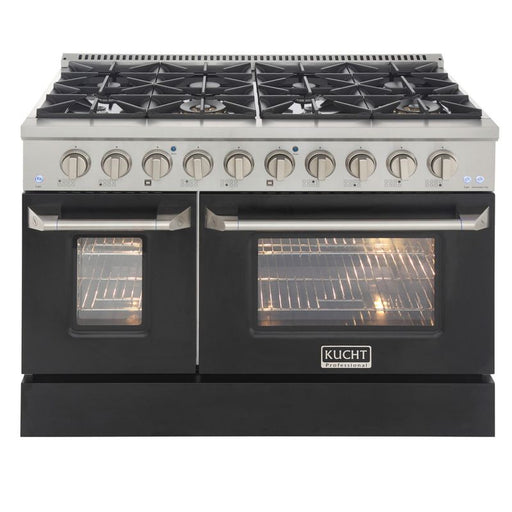 Kucht 48 Inch Professional 6.7 Cu. Ft. Natural Gas Stainless Steel Range with Sealed Burners, Griddle/Grill, Double Oven and Convection Oven in Black Oven Door Main