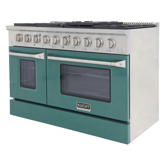 Kucht 48 Inch Professional 6.7 Cu. Ft. Natural Gas Stainless Steel Range with Sealed Burners, Griddle/Grill, Double Oven and Convection Oven in Green Oven Door Side