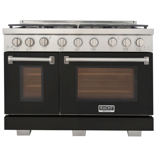 Kucht 48 Inch Professional KFX-X Series Liquid Propane Stainless Steel Range with Convection Oven in Black Oven Door Main