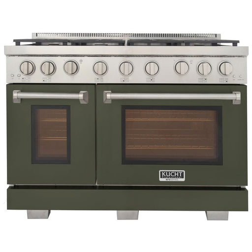 Kucht 48 Inch Professional KFX-X Series Liquid Propane Stainless Steel Range with Convection Oven in Green Oven Door Main