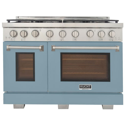 Kucht 48 Inch Professional KFX-X Series Liquid Propane Stainless Steel Range with Convection Oven in Light Blue Oven Door Main