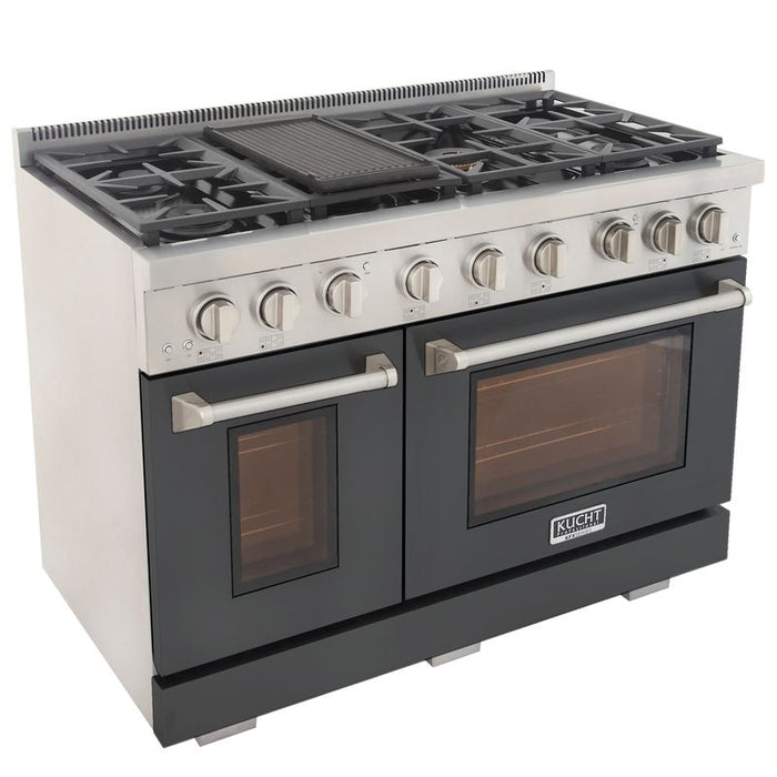 Kucht 48 Inch Professional KFX-X Series Natural Gas Stainless Steel Range with Convection Oven in Gray Oven Door Griddle