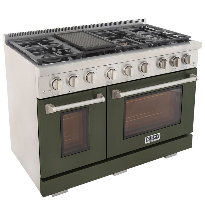 Kucht 48 Inch Professional KFX-X Series Natural Gas Stainless Steel Range with Convection Oven in Green Oven Door Griddle