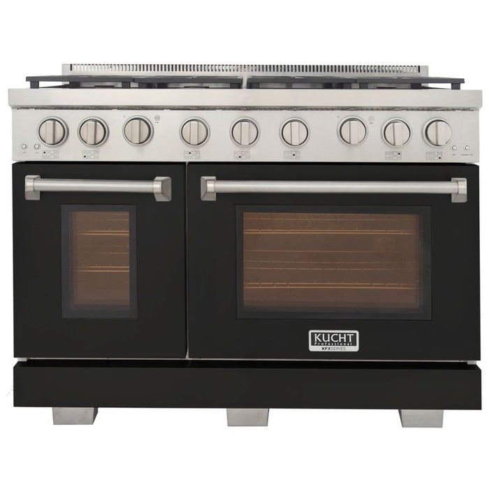 Kucht 48 Inch Professional KFX-X Series Natural Gas Stainless Steel Range with Convection Oven in Black Oven Door Main