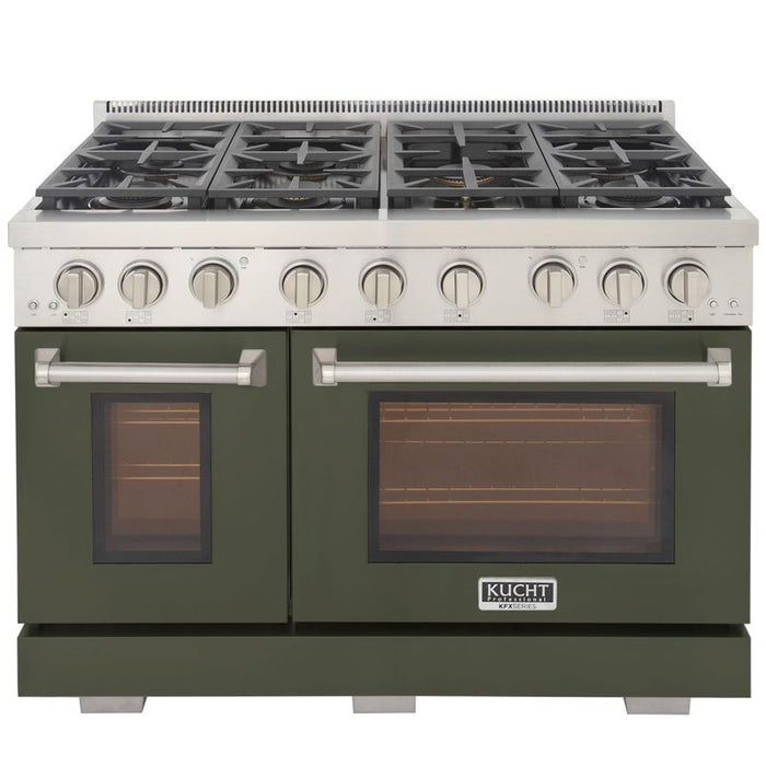 Kucht 48 Inch Professional KFX-X Series Natural Gas Stainless Steel Range with Convection Oven in Green Oven Door Burners