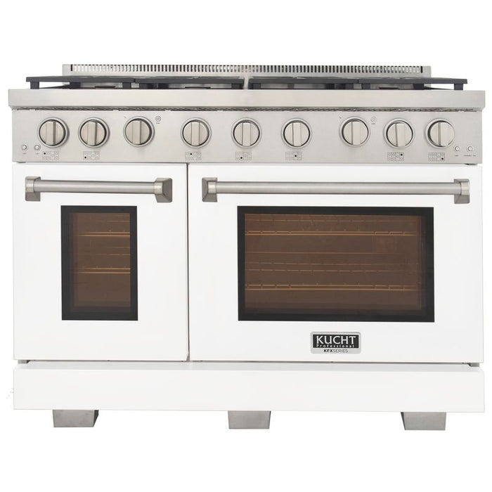 Kucht 48 Inch Professional KFX-X Series Natural Gas Stainless Steel Range with Convection Oven in White Oven Door Main