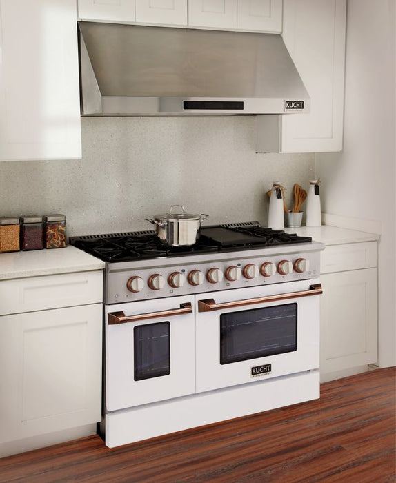 Kucht 48 Inch Professional KNG Series Customized Natural Gas Stainless Steel Range with White Oven Door RG Attached