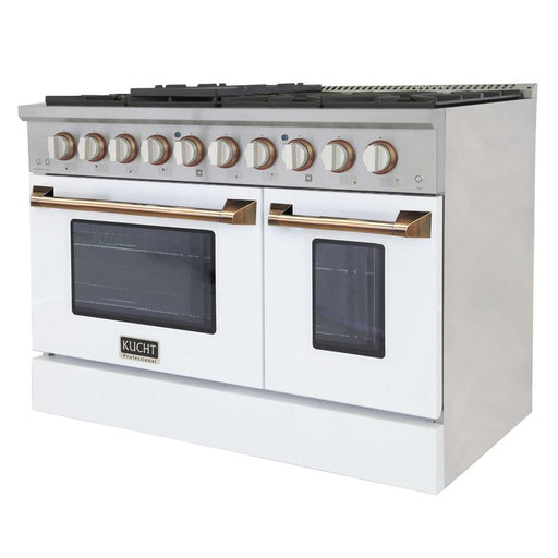 Kucht 48 Inch Professional KNG Series Customized Natural Gas Stainless Steel Range with White Oven Door G Side