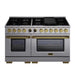 Kucht 60 Inch KX Series Gas Stainless Steel Door Dual Fuel Range with Gold Finish and Digital Thermostat Griddle