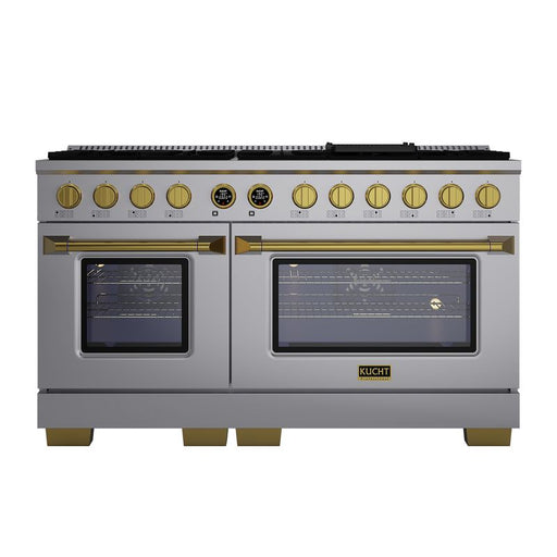 Kucht 60 Inch KX Series Gas Stainless Steel Door Dual Fuel Range with Gold Finish and Digital Thermostat Main