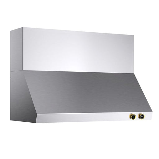 Kucht 60 Inch Pro-Style 1200 CFM Classic Stainless Steel Wall Mounted Gold Accents Range Hood with Two Round Digital Dial Touchscreen Controls Side