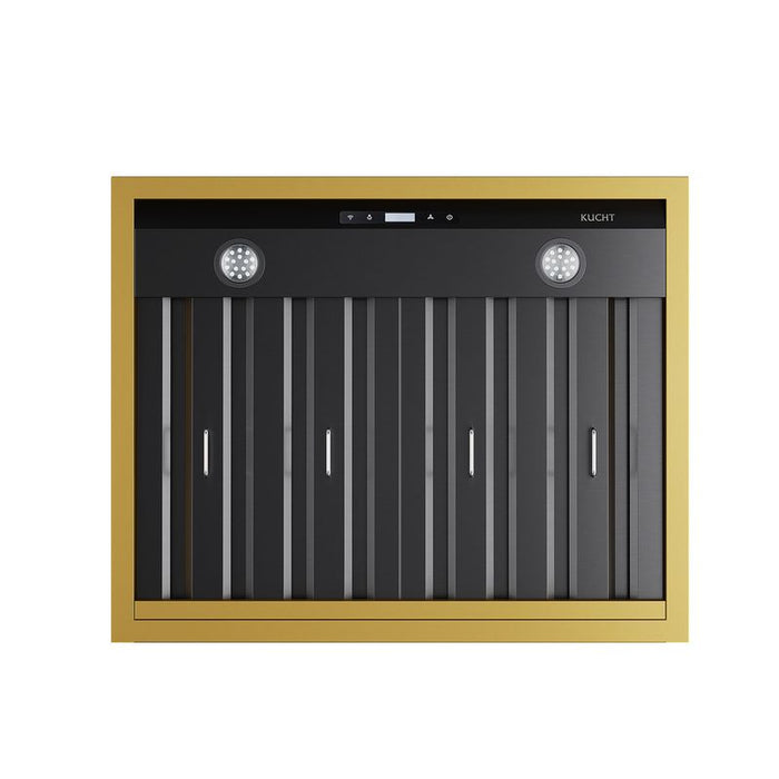 Kucht Gemstone 30 Inch 600 CFM Titanium Stainless Steel Wall Mounted Gold Accents Range Hood with LCD Display and Sensor Touch Controls Filter