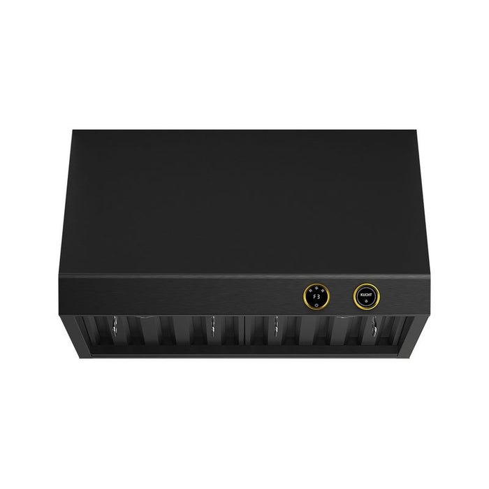 Kucht Gemstone 30 Inch Pro-Style 900 CFM Titanium Stainless Steel Ducted Under Cabinet Range Hood with Two Round Digital Dial Gold Touchscreen Controls Main