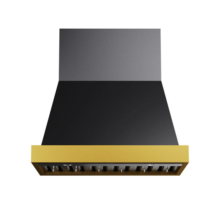 Kucht Gemstone 36 Inch 600 CFM Titanium Stainless Steel Wall Mounted Gold Accents Range Hood with LCD Display and Sensor Touch Controls Main