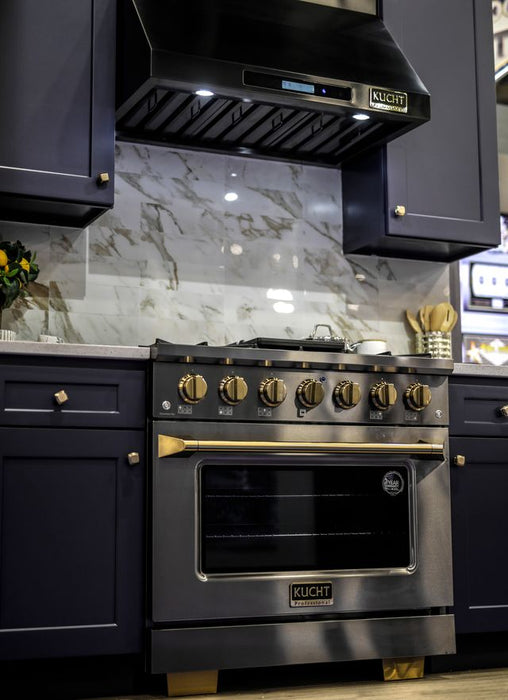 Kucht Gemstone 36 Inch 900 CFM Titanium Stainless Steel Ducted Under Cabinet Range Hood with LCD Display and Sensor Touch Controls Attached