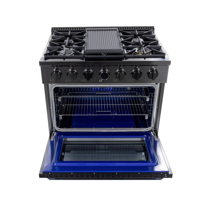 Kucht Gemstone 36 Inch KX Series Gas Titanium Stainless Steel Door Dual Fuel Range with Digital Thermostat and Titanium Accessories Griddle