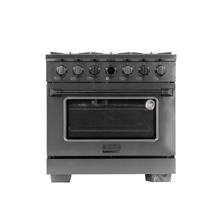 Kucht Gemstone 36 Inch KX Series Gas Titanium Stainless Steel Door Dual Fuel Range with Digital Thermostat and Titanium Accessories Main