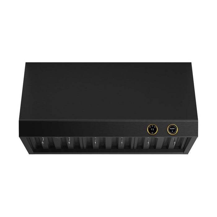 Kucht Gemstone 36 Inch Pro-Style 900 CFM Titanium Stainless Steel Ducted Under Cabinet Range Hood with Two Round Digital Dial Gold Touchscreen Controls Main