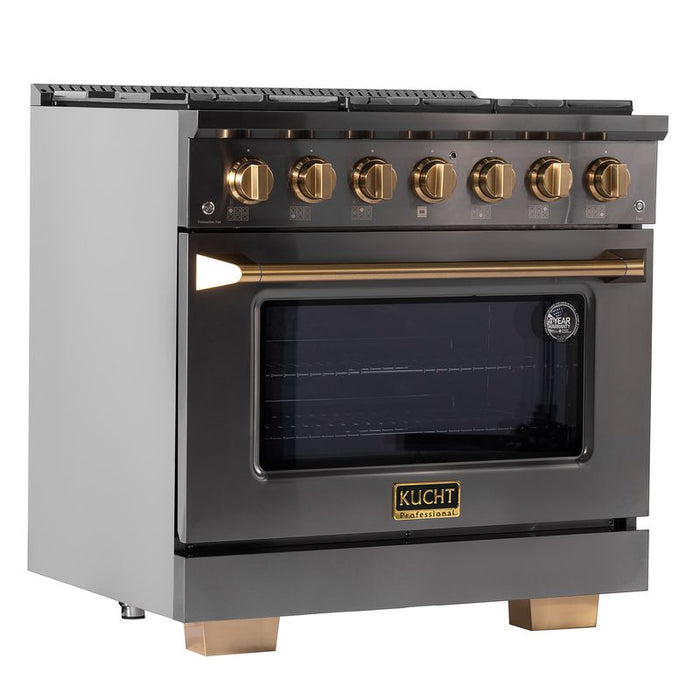 Kucht Gemstone 36 Inch Professional KED Series Gas Titanium Stainless Steel Dual Fuel Range Side