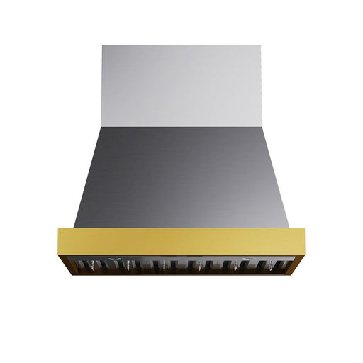 Kucht Gemstone 48 Inch 800 CFM Stainless Steel Wall Mounted Gold Accents Range Hood with LCD Display and Sensor Touch Controls Main